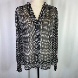 Diane von Furstenberg Silk Blouse Harlow Optic Black White Long Sleeves Size 6